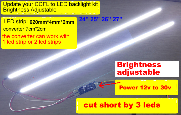 620mm 24” 25” 26” 27” LED Backlight KIT adjustable brightness update ccfl to led