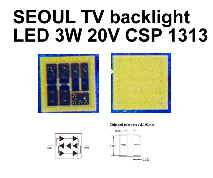 SEOUL TV LED Backlight 3W 20V CSP 1313 10pcs/lot