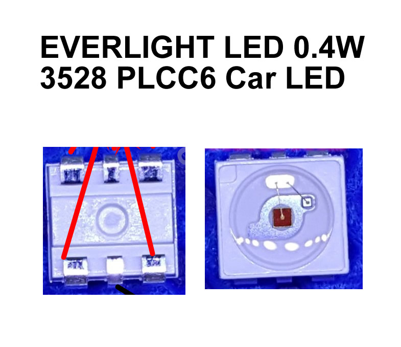 Car LED EVERLIGHT LED 0.4W 3528 PLCC6 10pcs/lot