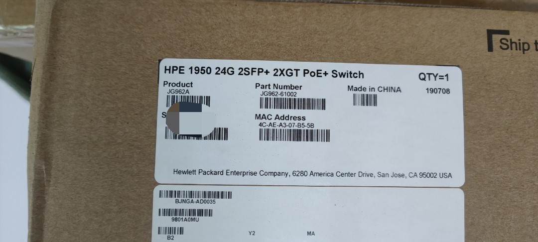 HPE 1950 24 GB 2SFP+ POE+ switch JG962A