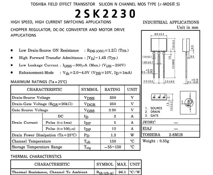 2SK2230 mosfet TOSHIBA FIELD EFFECT TRANSISTOR SILICON N CHANNEL MOS TYPE 5pcs/lot