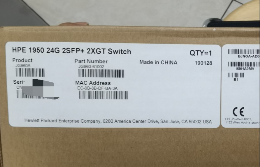 HPE 1950 24 Gbit/s 2SFP+ 2XGT switch JG960A