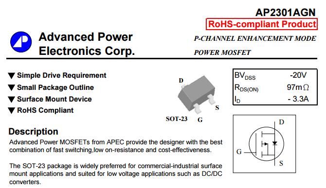 AP2301AGN 50pcs/lot