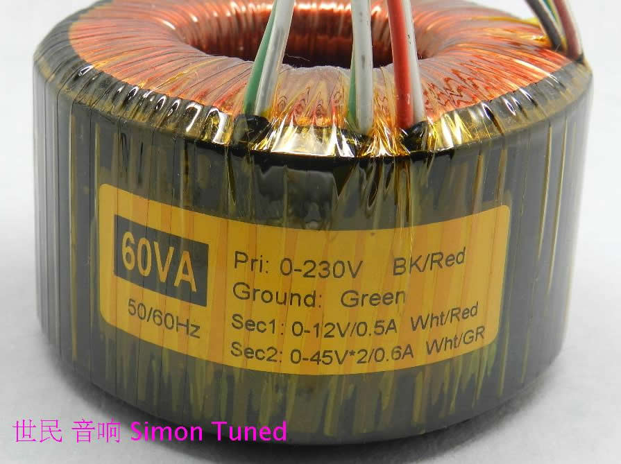 60VA  dual 45V Single 12V 7N OFC Enamelled AUDIO Toroidal  Transformers TOP Quality DIY