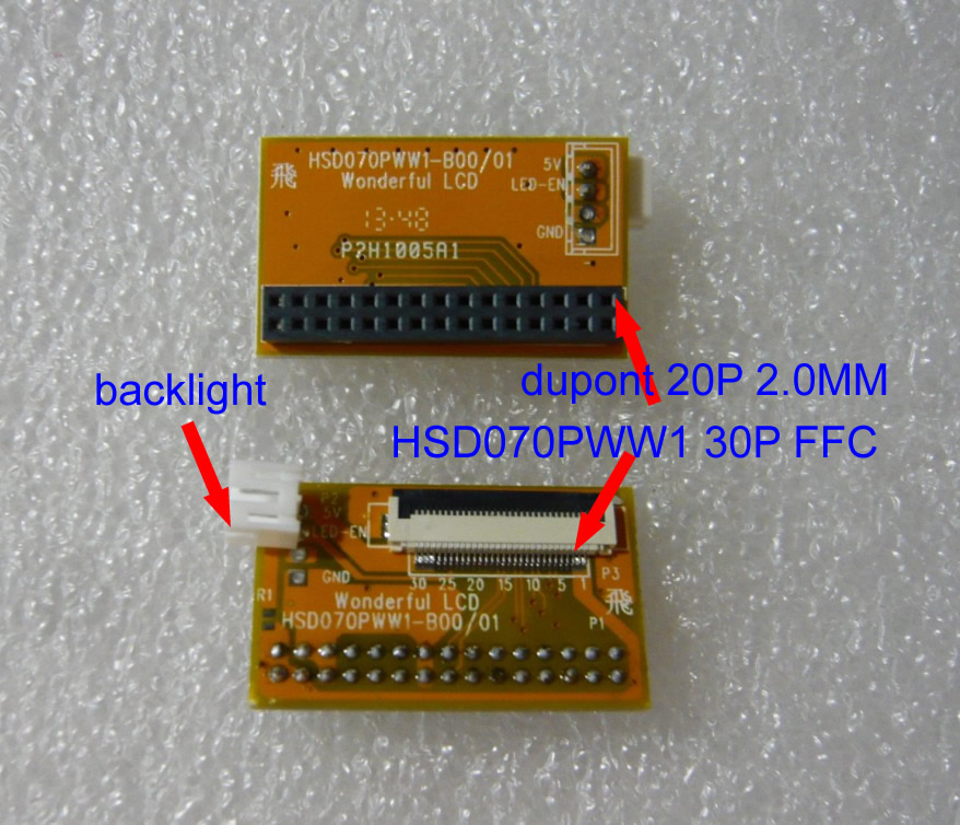 HSD070PWW1-B00/B01 FFC to LVDS FFC 30P 0.5MM to Dupont 20P 2.0MM LVDS adapter board