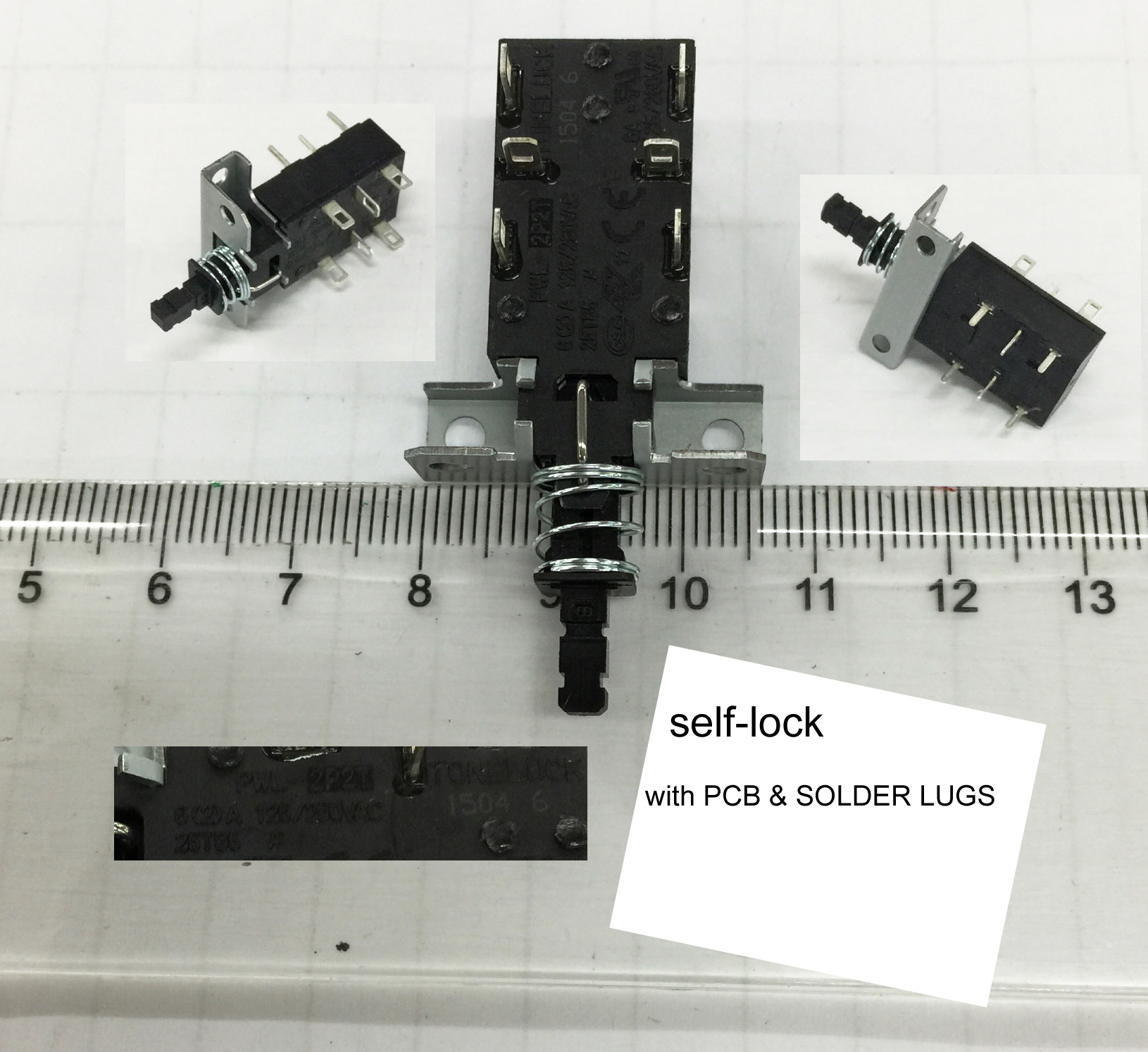 PWL-2P2T power switch self lock with PCB & SOLDER LUGS 5pcs/lot