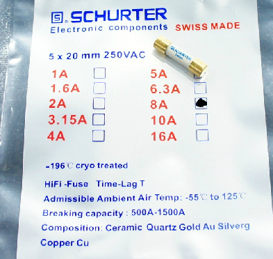 Schurter HiFi-Fuse Time-Lag T 5 x 20mm  250VAC 1A 1.6A  2A 3.15A 4A  5A 6.3A  8A 10A 12.5A 16A